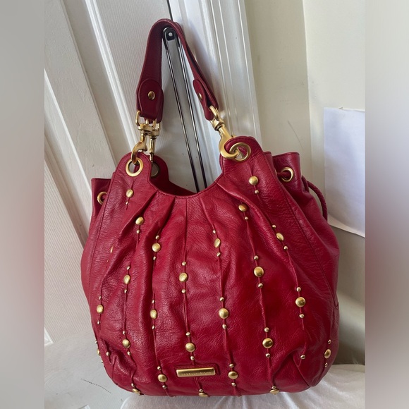 Isabelle Fiore Red Leather Studded Handbag EUC - Picture 8 of 15